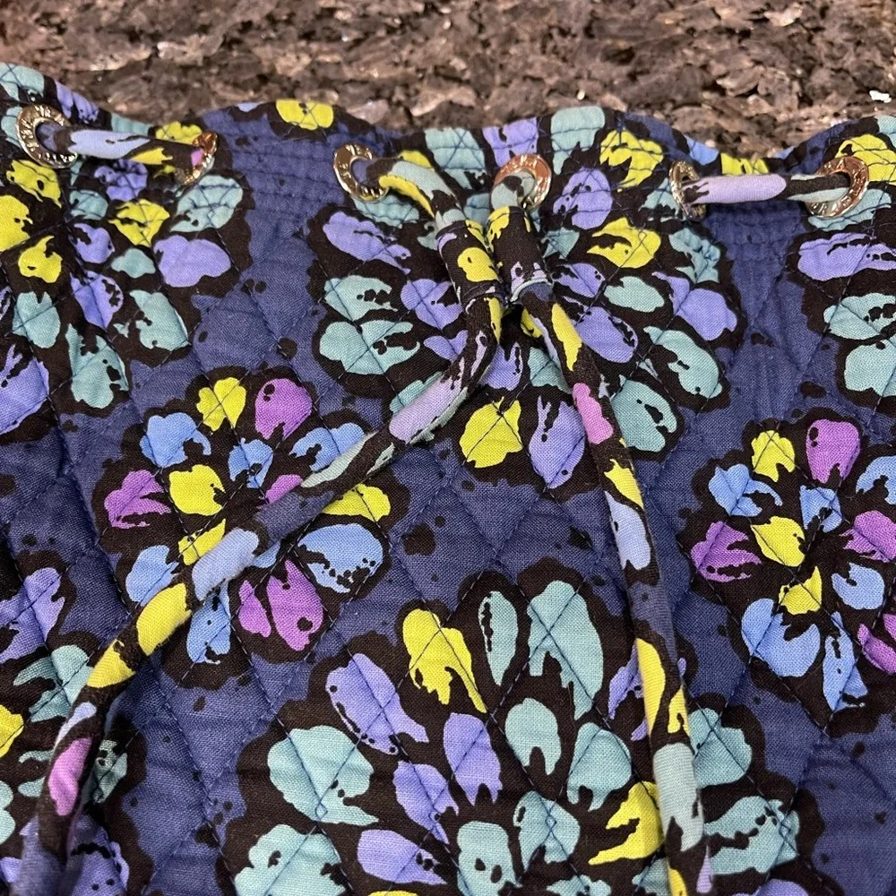 Vera Bradley Navy & Purple Floral Drawstring Backpack Vineyard Floral